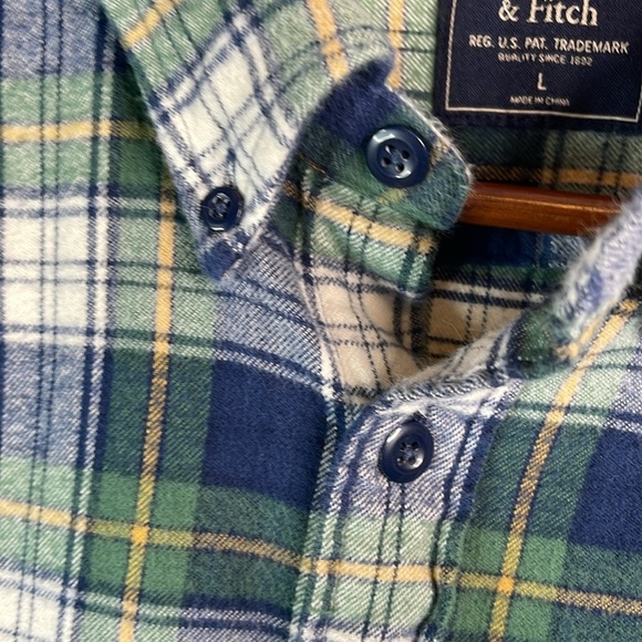 Abercrombie & Fitch Mens Plaid Flannel Button Down Shirt Blue Green Tartan L - Picture 4 of 15